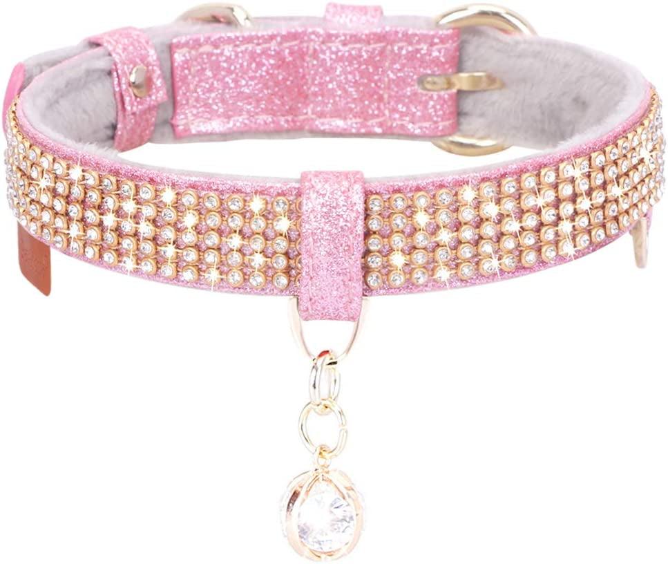 Cat Collar, Dog Collar, [Bling Rhinestones] Premium PU Leather with Pendant Adjustable Collars for Cat and Small to Medium Dog - FureverPawPrint