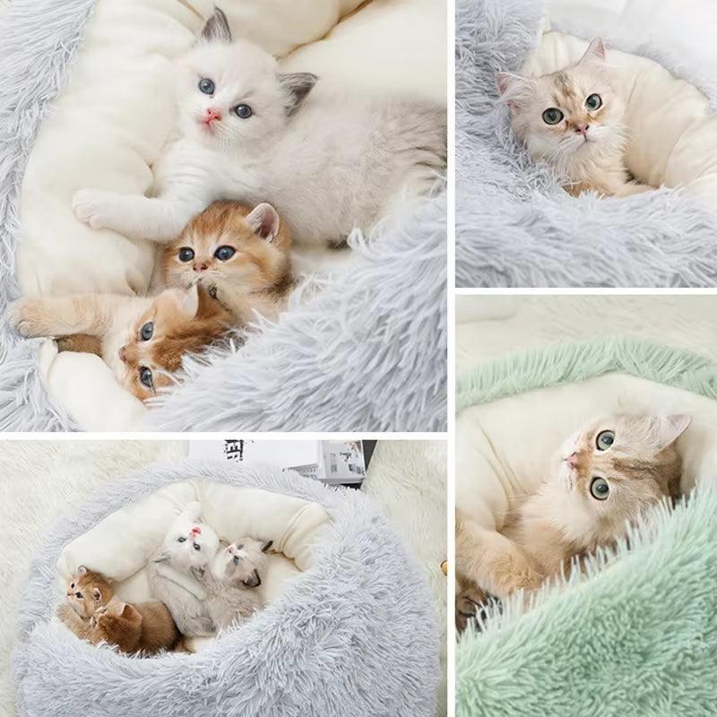 Winter Plush Pet Cat Bed round Cat Cushion Cat House 2 in 1 Warm Cats Basket Pet Sleep Bag Kitten Nest Kennel for Small Dog Cats - FureverPawPrint