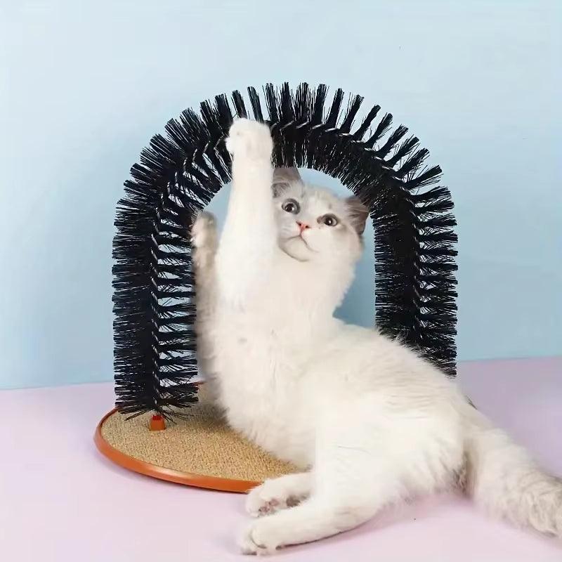 Interactive Cat Grooming Arch with Massage Brush and Scratching Pad - Ultimate Pampering Toy for Your Feline Friend! - FureverPawPrint