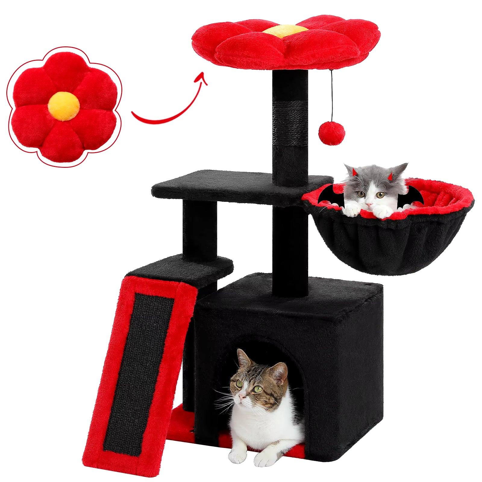 Cat Tree Luxury Cat Towers with Double Condos Spacious Perch Cat Hammock Fully Wrapped Scratching Sisal Post and Dangling Balls - FureverPawPrint