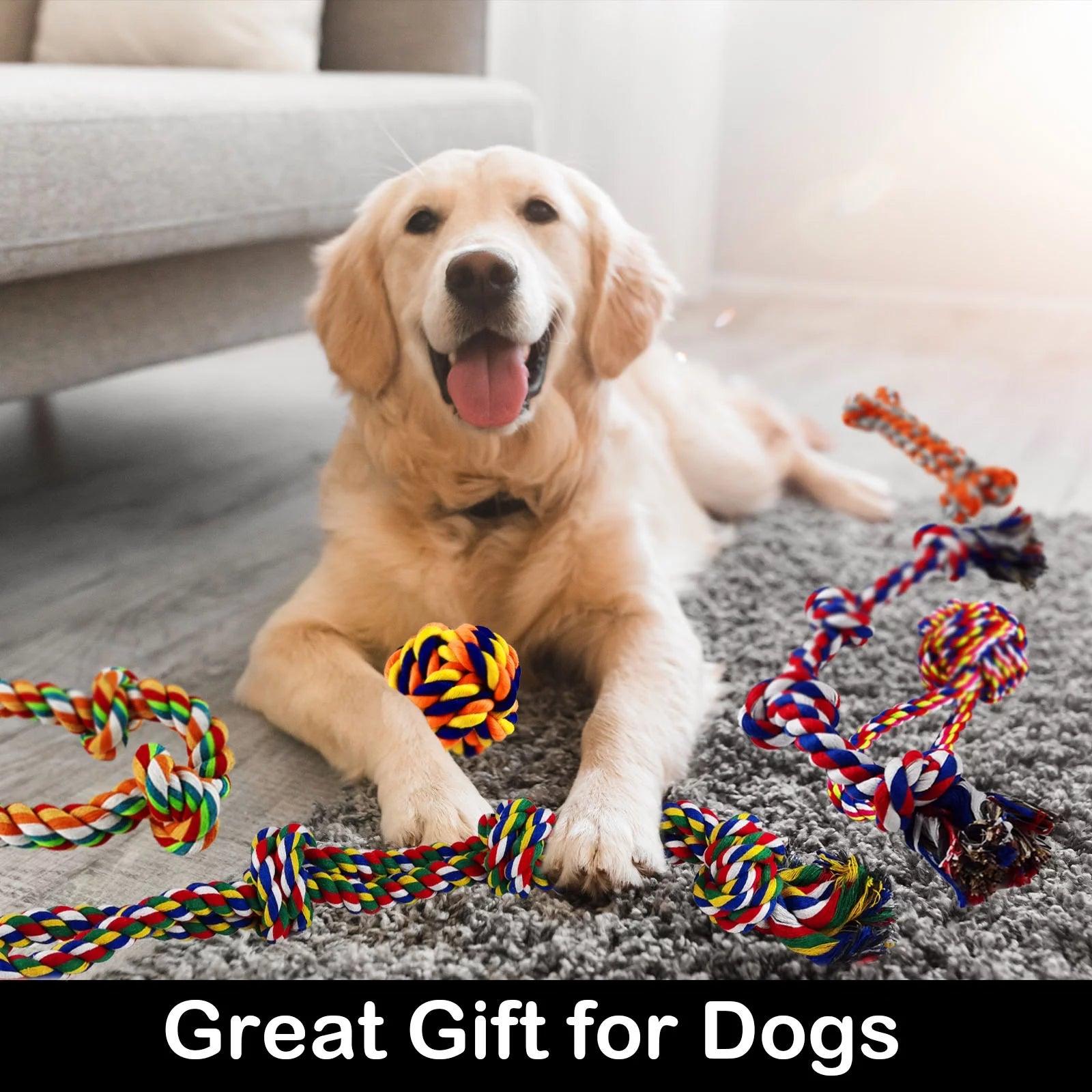 Tough Dog Rope Toys for Aggressive Chewers, 9 Pack Durable Dog Chew Toys for Medium Large Breeds, Puppy Teething Chew Toys, Tug of War Dog Toy, Heavy Duty Dental Cotton Rope Dog Toys - FureverPawPrint