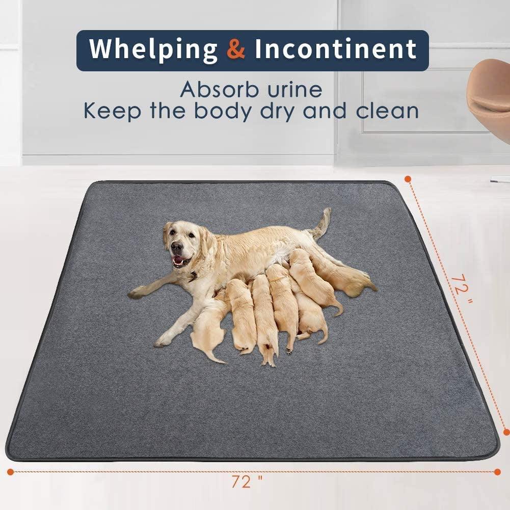 Washable Dog Pee Pad Extra Large 72"X72"/65"X48" Reusable Whelping Pads, Waterproof Dog Mat Non-Slip Puppy Potty Training Pad Playpen Mat for Dogs, Guinea Pigs, Rabbits - FureverPawPrint