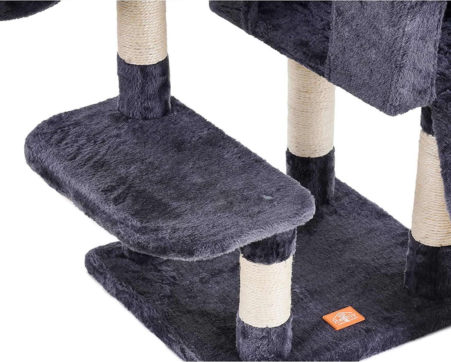 Cat Tree, Cat Tower for Indoor Cats with Scratching Board, Multi-Level Cat Furniture Condo with Feeding Bowl Smoky Gray HCT010G - FureverPawPrint