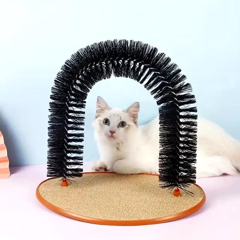 Interactive Cat Grooming Arch with Massage Brush and Scratching Pad - Ultimate Pampering Toy for Your Feline Friend! - FureverPawPrint