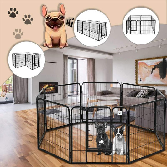 Pet Playpen for Dogs, Foldable Metal Indoor/Outdoor Exercise Barrier, 8/16 Panel Options in 24"/32"/40" Heights with Lockable Double Door, Heavy-Duty Pet Fence for Large, Medium, and Small Animals - FureverPawPrint