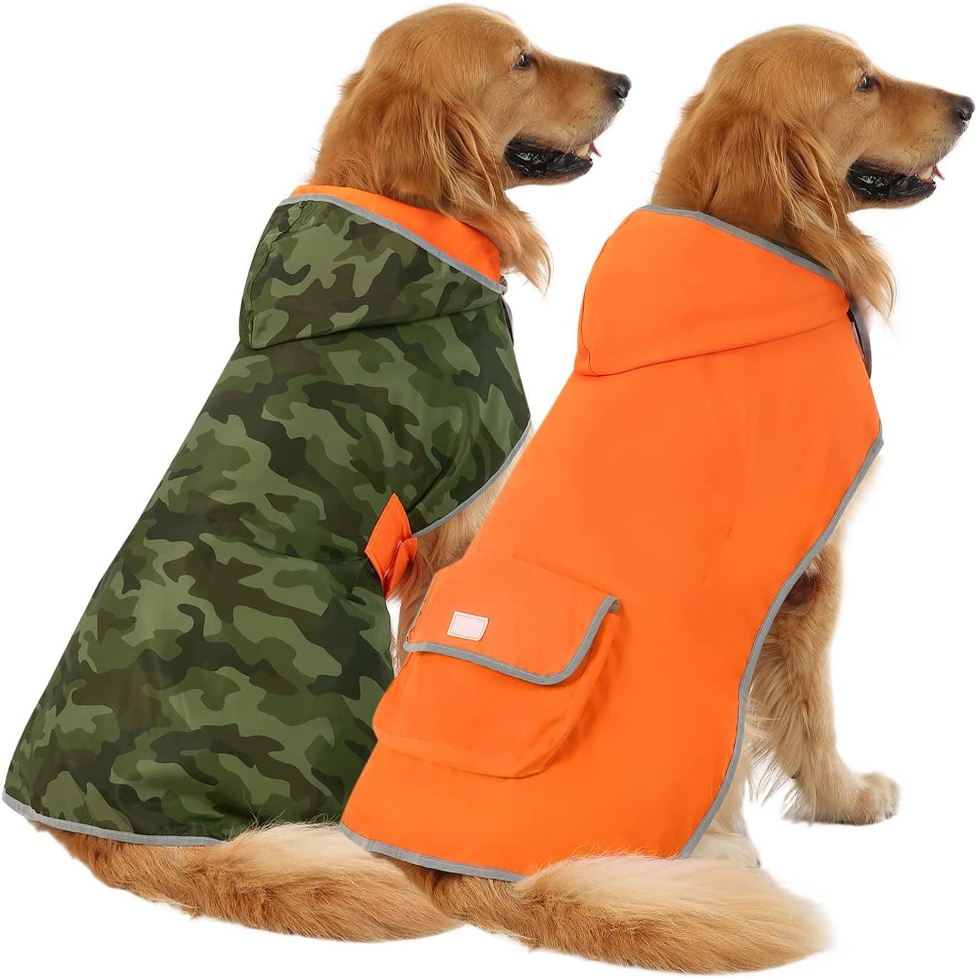 Reversible Dog Raincoat Hooded Slicker Poncho Rain Coat Jacket for Small Medium Large Dogs Camo Orange - L - FureverPawPrint