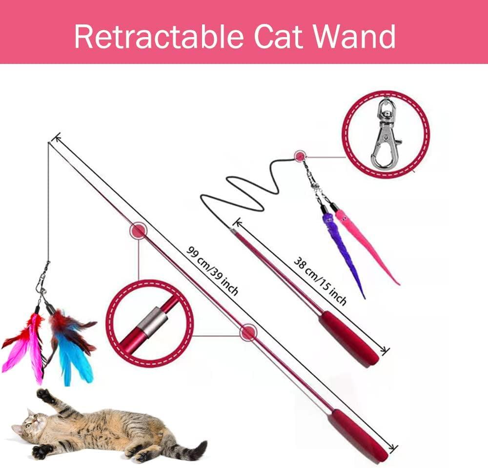 Interactive Retractable Cat Toy Wand with Feather Refills and Bells - Perfect for Cat and Kitten Exercise! - FureverPawPrint