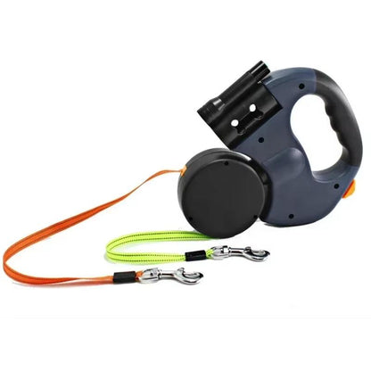 LED Automatic Retractable Dog Leash with Dual Heads and Convenient Plastic Bag Dispenser - FureverPawPrint