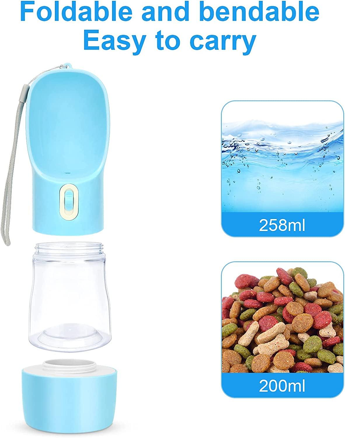 Portable Dog Water Bottle for Walking, Leak Proof Puppy Water Bottle with Food Container, Lightweight Pet Water Bottle for Hiking, Easy to Carry, BPA Free (Blue) - FureverPawPrint