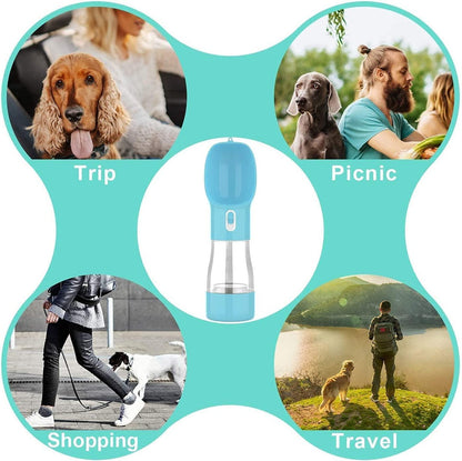 Portable Dog Water Bottle for Walking, Leak Proof Puppy Water Bottle with Food Container, Lightweight Pet Water Bottle for Hiking, Easy to Carry, BPA Free (Blue) - FureverPawPrint