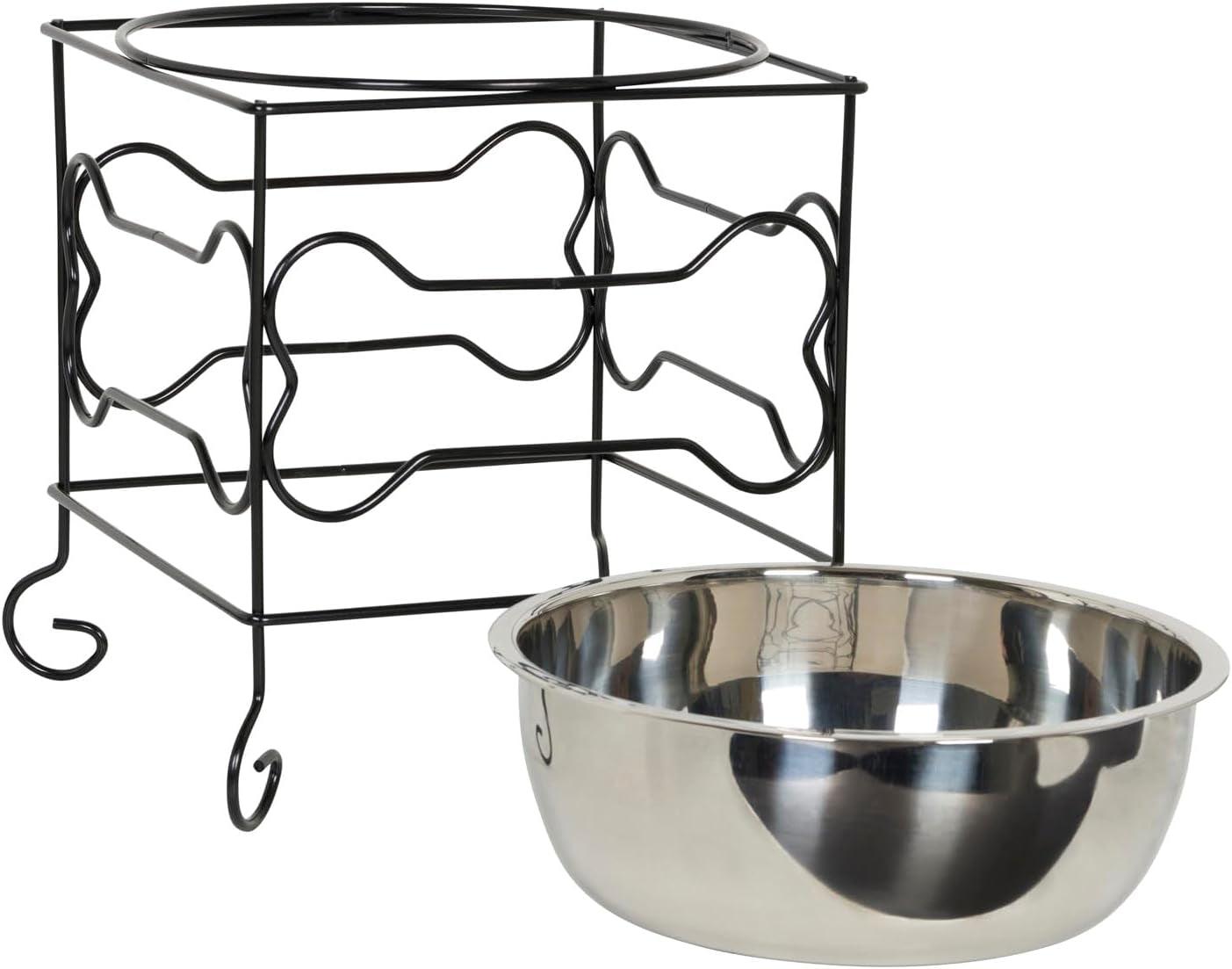 Elevated Stainless Steel Pet Bowl with Stylish Black Wrought Iron Stand - 10-Inch Capacity (10.75 Cups) - FureverPawPrint