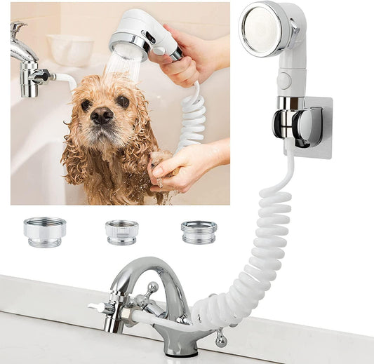 Sink Faucet Sprayer Attachment, Shower Head Attaches to Tub Faucet, Dog Bathing Hose Shower Set for Laundry Bathroom Kitchen - FureverPawPrint