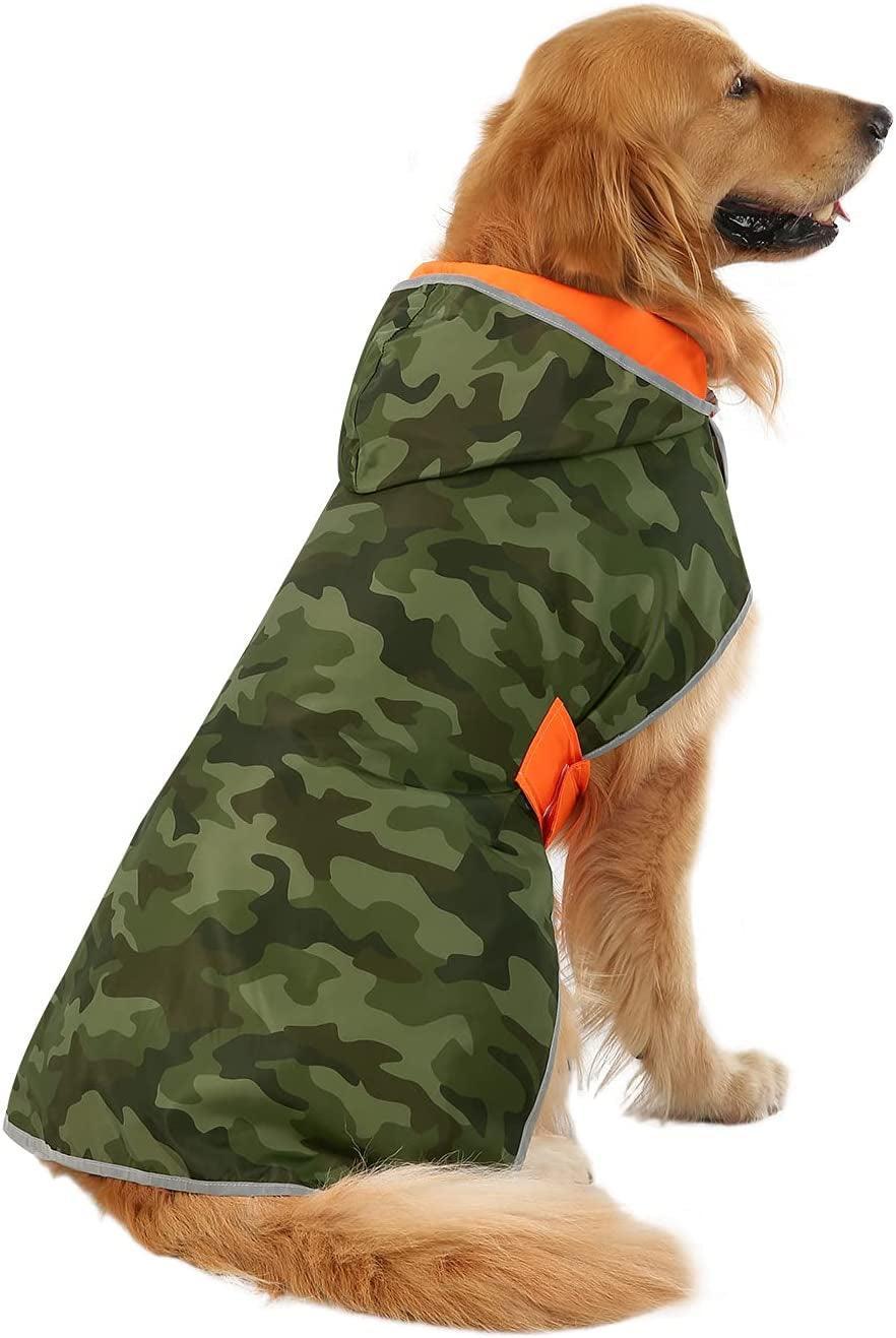 Reversible Dog Raincoat Hooded Slicker Poncho Rain Coat Jacket for Small Medium Large Dogs Camo Orange - L - FureverPawPrint