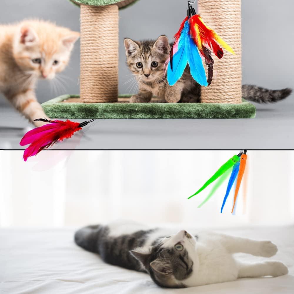 Interactive Retractable Cat Toy Wand with Feather Refills and Bells - Perfect for Cat and Kitten Exercise! - FureverPawPrint