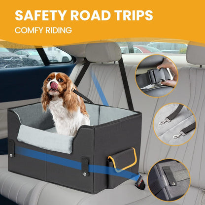 Dog Car Seat for Small Dogs, Elevated Dog Booster Seat Pet Travel Carrier Bed for Car with Adjustable Straps Lookout Pet Car Booster Seat for Small Dogs Cats - FureverPawPrint