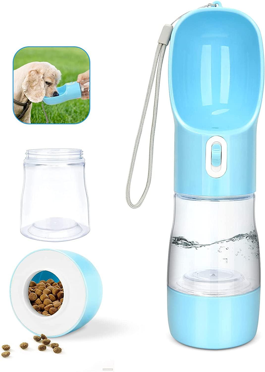 Portable Dog Water Bottle for Walking, Leak Proof Puppy Water Bottle with Food Container, Lightweight Pet Water Bottle for Hiking, Easy to Carry, BPA Free (Blue) - FureverPawPrint