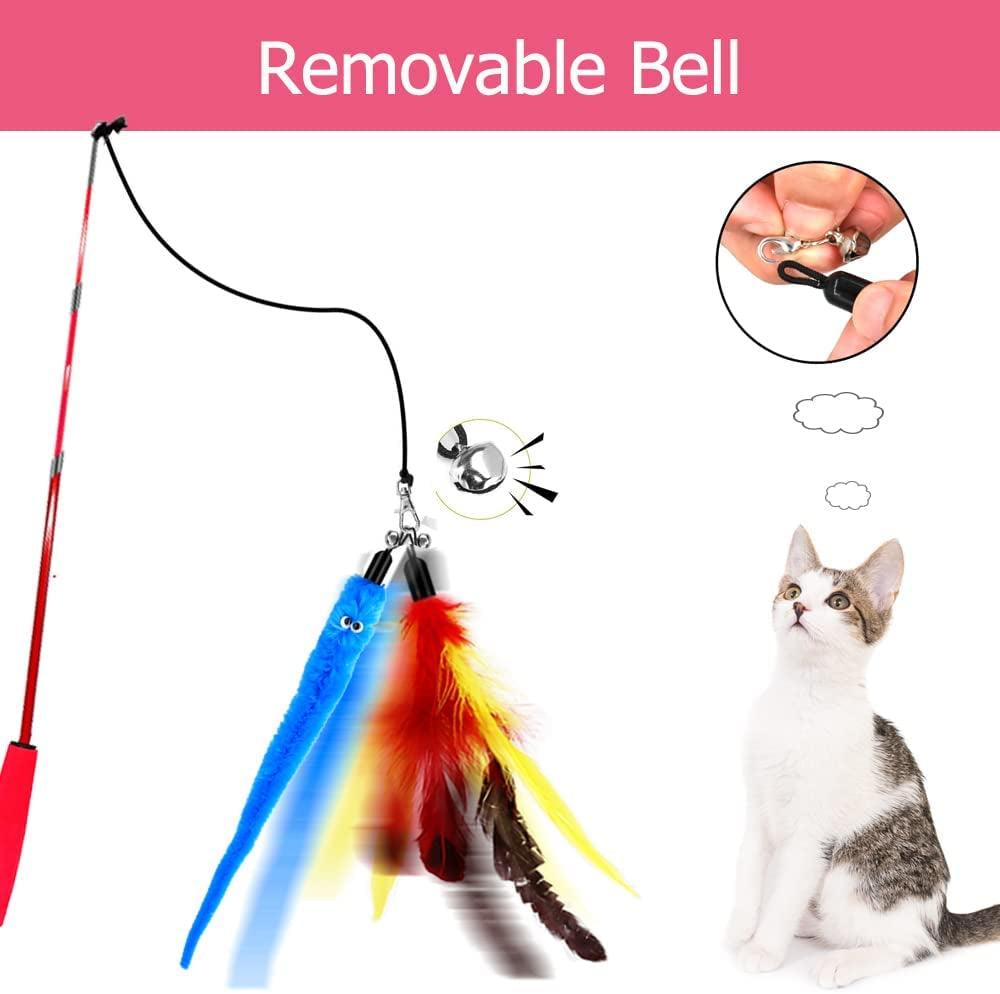 Interactive Retractable Cat Toy Wand with Feather Refills and Bells - Perfect for Cat and Kitten Exercise! - FureverPawPrint