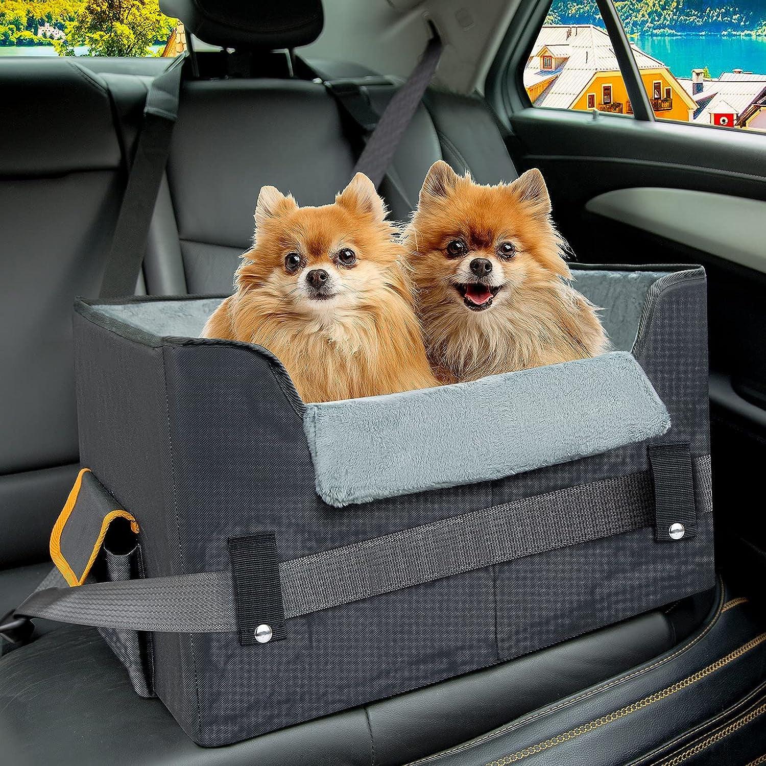 Dog Car Seat for Small Dogs, Elevated Dog Booster Seat Pet Travel Carrier Bed for Car with Adjustable Straps Lookout Pet Car Booster Seat for Small Dogs Cats - FureverPawPrint