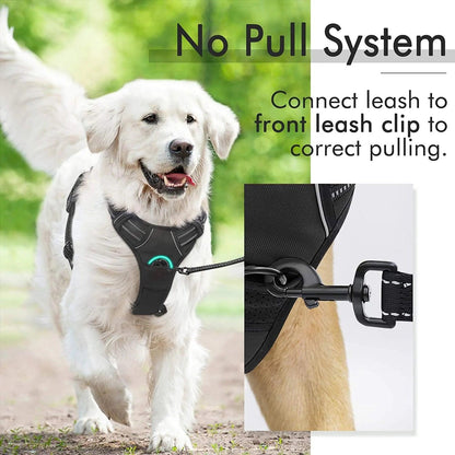 Dog Harness, No-Pull Pet Harness with 2 Leash Clips, Adjustable Soft Padded Dog Vest, Reflective Outdoor Pet Oxford Vest with Easy Control Handle for Large Dogs, Black - FureverPawPrint