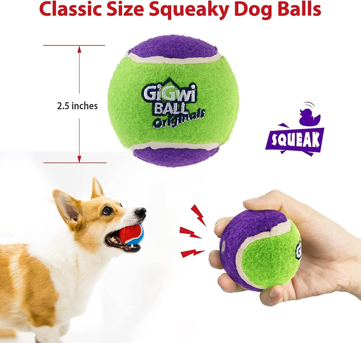 Tennis Balls for Dogs, Squeaky Dog Tennis Balls for Exercise, High Bouncy Dog Balls Bright Colors 2.5 Inches, Interactive Funny Dog Toys for All Breeds of Dogs Indoor & Outdoor Dog Games - FureverPawPrint