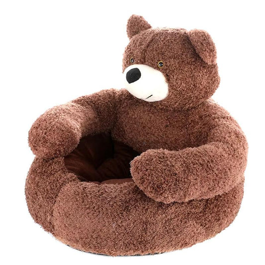 Cozy Semi-Enclosed Bear Pet Bed - Ultra Soft & Detachable Plush Dog and Cat Sleeping Mat for Winter Warmth - FureverPawPrint