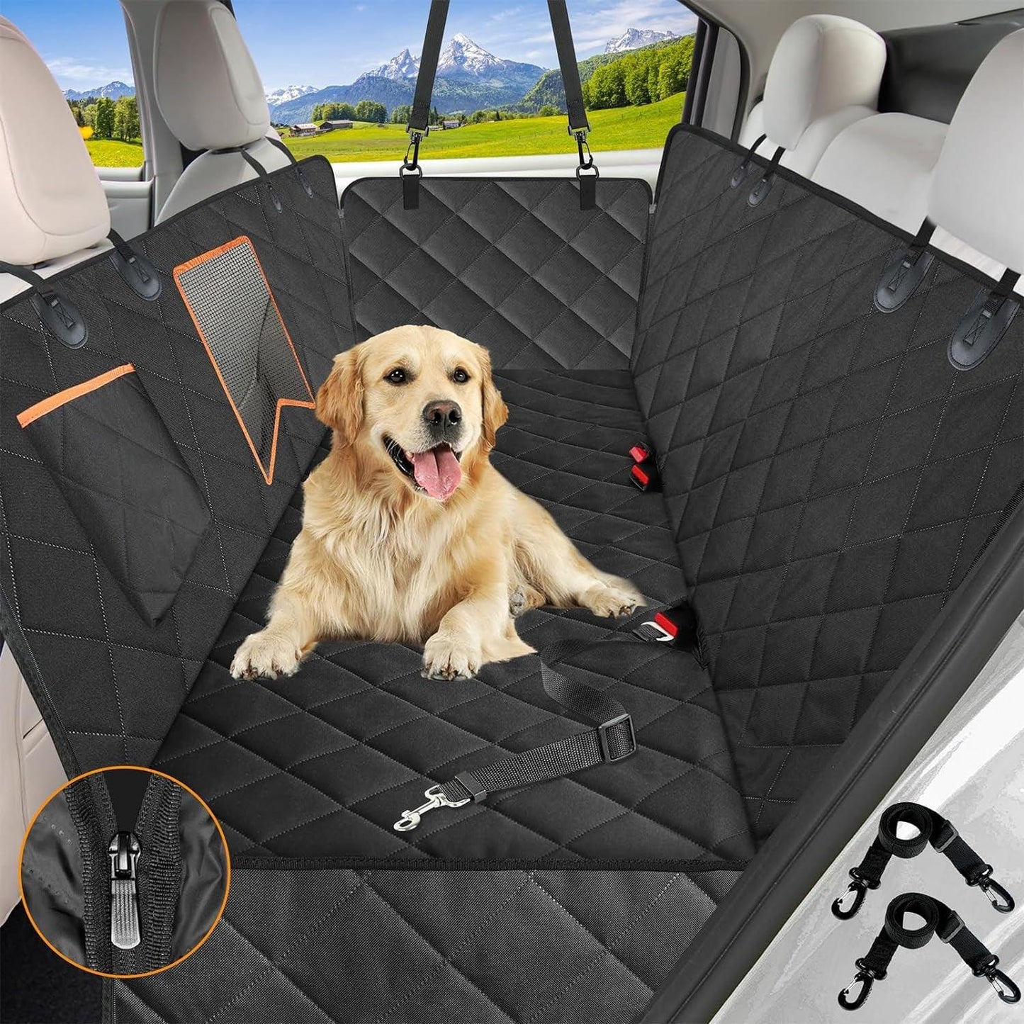 Dog Car Seat Cover for Back Seat, 100% Waterproof Dog Car Hammock with Mesh Window, Anti-Scratch Nonslip Durable Soft Pet Dog Seat Cover for Cars Trucks and SUV - FureverPawPrint