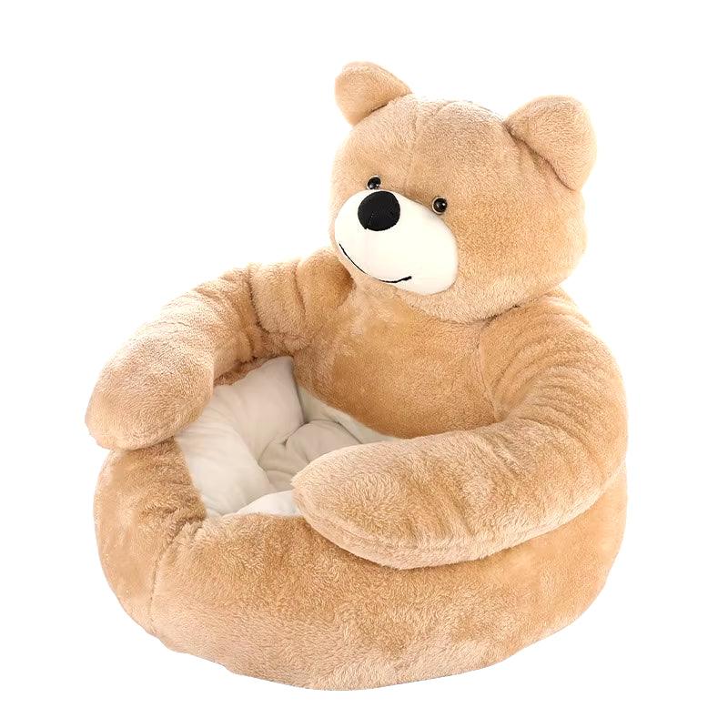 Cozy Semi-Enclosed Bear Pet Bed - Ultra Soft & Detachable Plush Dog and Cat Sleeping Mat for Winter Warmth - FureverPawPrint