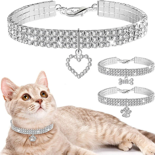 Sparkling Rhinestone Pet Collars - Adjustable Crystal Necklaces for Small Dogs & Cats (Set of 3, White) - FureverPawPrint