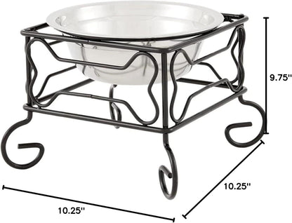 Elevated Stainless Steel Pet Bowl with Stylish Black Wrought Iron Stand - 10-Inch Capacity (10.75 Cups) - FureverPawPrint