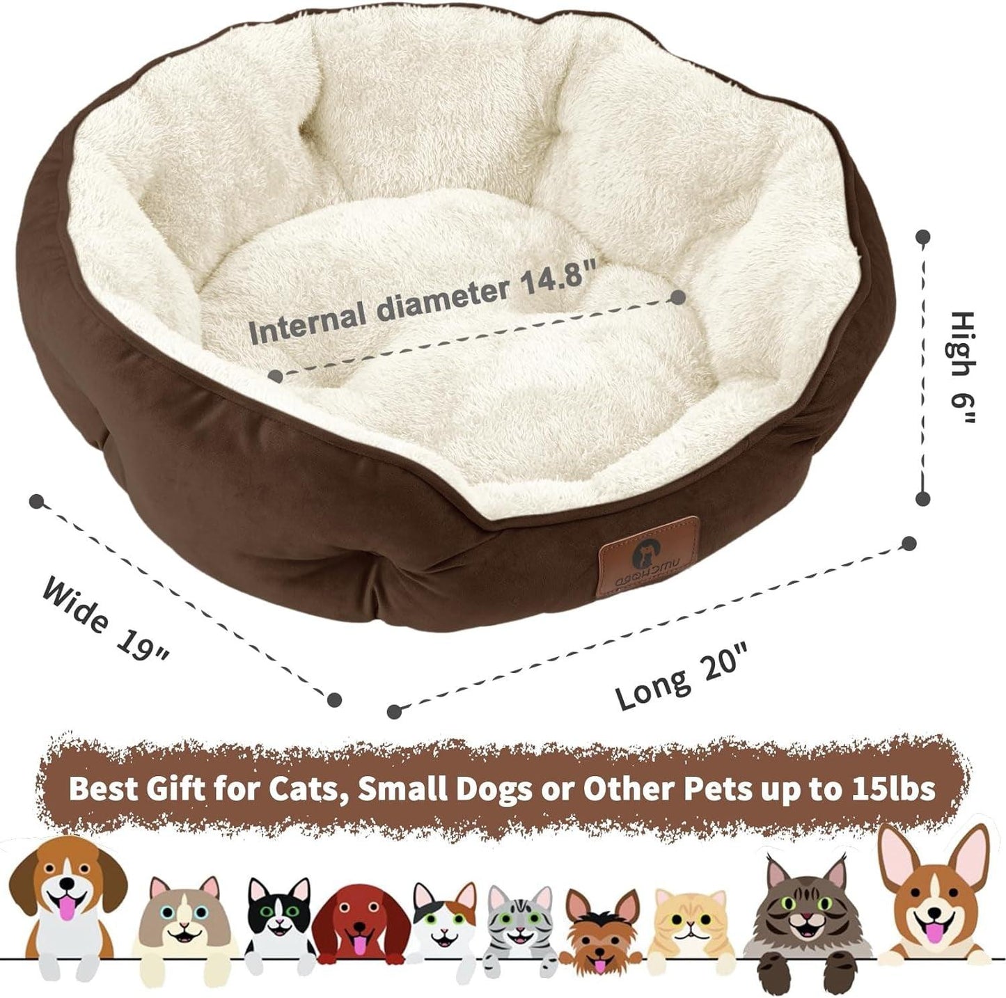 Dog Bed, Cat Beds for Indoor Cats, Pet Bed for Puppy and Kitty, Extra Soft & Machine Washable with Anti-Slip & Water-Resistant Oxford Bottom - FureverPawPrint