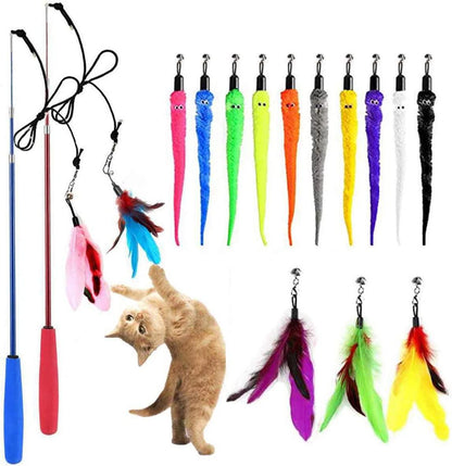 Interactive Retractable Cat Toy Wand with Feather Refills and Bells - Perfect for Cat and Kitten Exercise! - FureverPawPrint