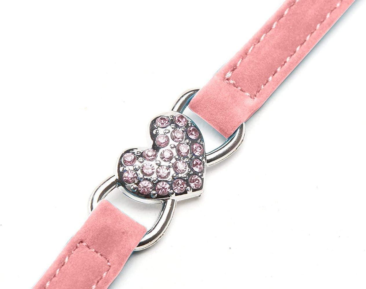 Adorable Pink Velvet Cat Collar with Crystal Heart Charm & Bells - Adjustable 8-11 Inches (Black, Red, Pink, Blue) - FureverPawPrint