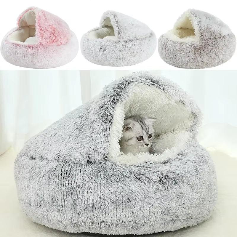 Winter Plush Pet Cat Bed round Cat Cushion Cat House 2 in 1 Warm Cats Basket Pet Sleep Bag Kitten Nest Kennel for Small Dog Cats - FureverPawPrint