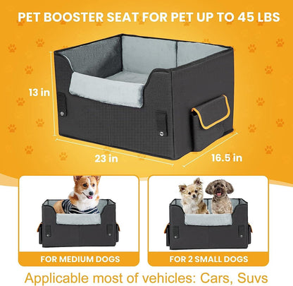 Dog Car Seat for Small Dogs, Elevated Dog Booster Seat Pet Travel Carrier Bed for Car with Adjustable Straps Lookout Pet Car Booster Seat for Small Dogs Cats - FureverPawPrint