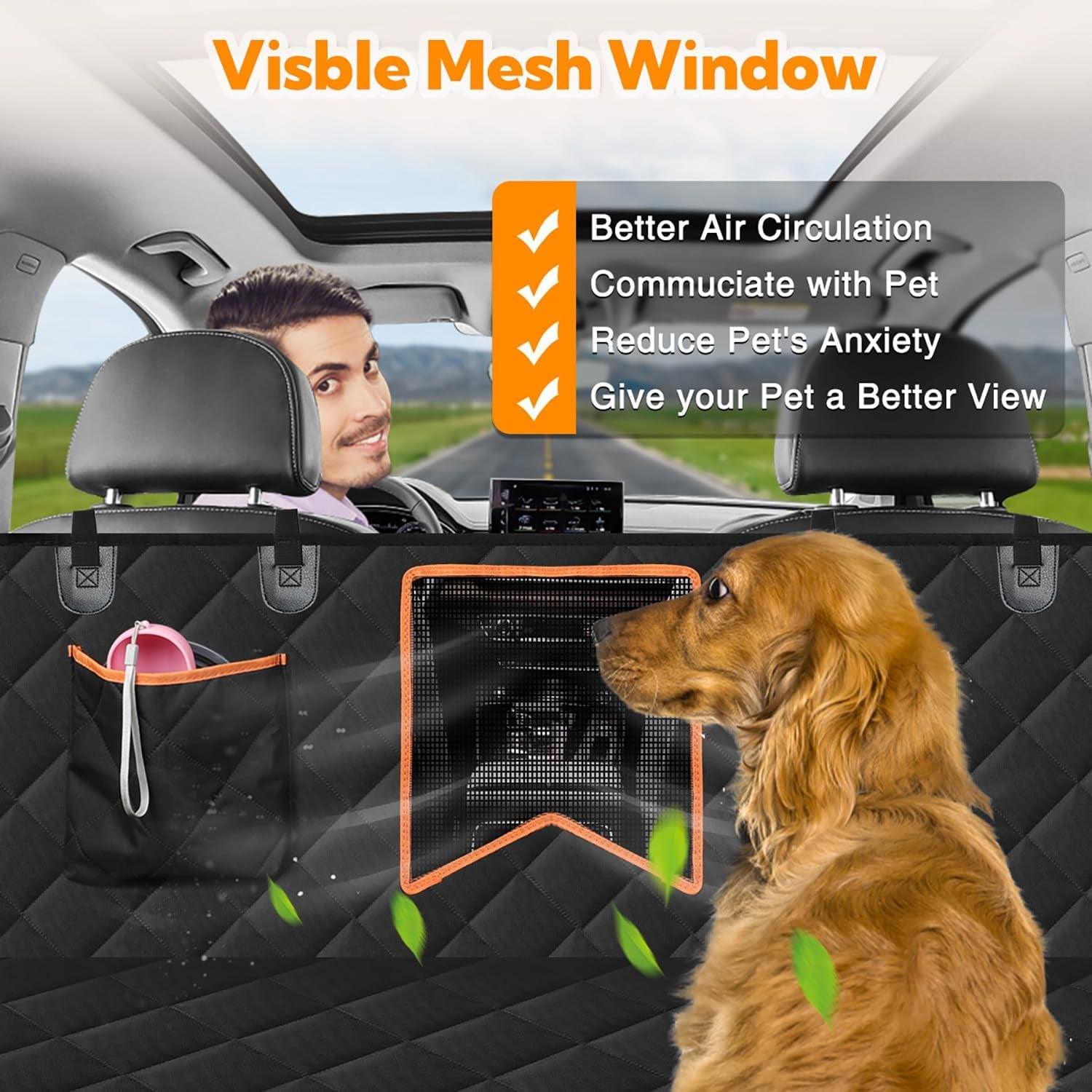 Dog Car Seat Cover for Back Seat, 100% Waterproof Dog Car Hammock with Mesh Window, Anti-Scratch Nonslip Durable Soft Pet Dog Seat Cover for Cars Trucks and SUV - FureverPawPrint