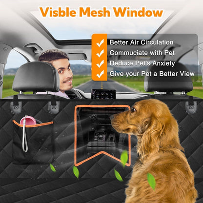 Dog Car Seat Cover for Back Seat, 100% Waterproof Dog Car Hammock with Mesh Window, Anti-Scratch Nonslip Durable Soft Pet Dog Seat Cover for Cars Trucks and SUV - FureverPawPrint