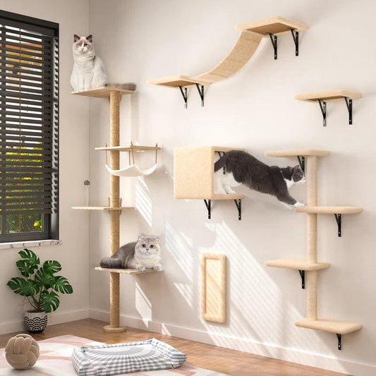 Damyanti Wall-Mounted Cat Tree Shelved 6 Pcs Climbing Center - FureverPawPrint