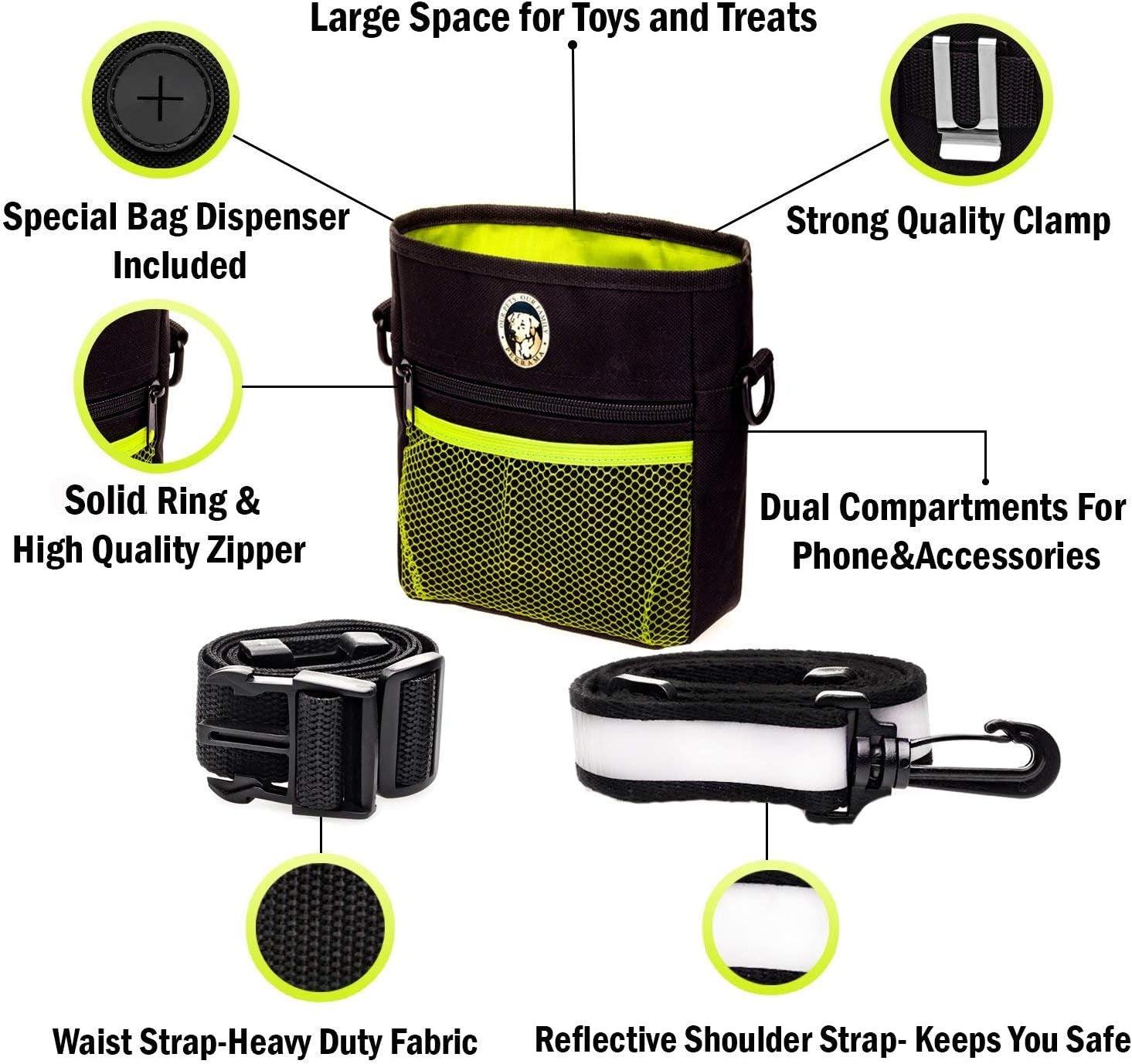 Dog Treat Bag, Training Pouch for Small and Large Dogs with Clicker and Collapsible Food Bowl BPA Free – Pet Treats Tote Bag with Waist and Shoulder Reflective Straps and Belt Clip - FureverPawPrint