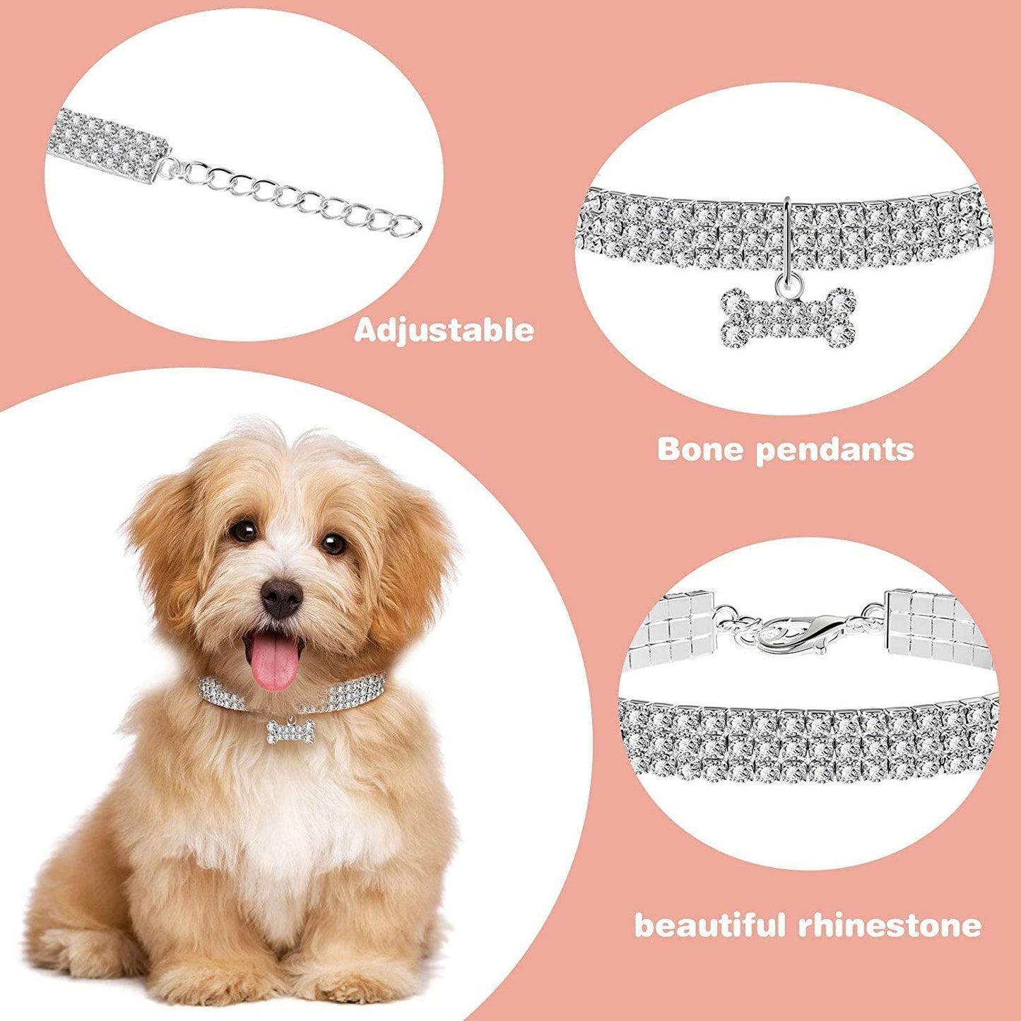 Sparkling Rhinestone Pet Collars - Adjustable Crystal Necklaces for Small Dogs & Cats (Set of 3, White) - FureverPawPrint