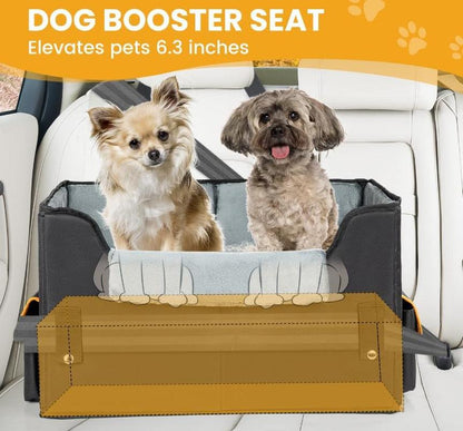 Dog Car Seat for Small Dogs, Elevated Dog Booster Seat Pet Travel Carrier Bed for Car with Adjustable Straps Lookout Pet Car Booster Seat for Small Dogs Cats - FureverPawPrint