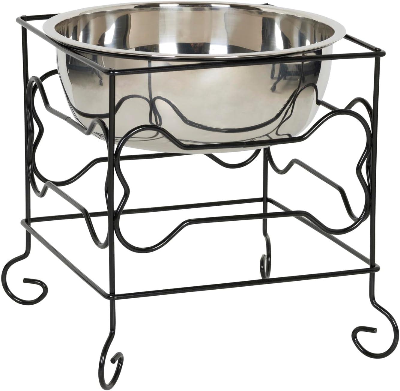 Elevated Stainless Steel Pet Bowl with Stylish Black Wrought Iron Stand - 10-Inch Capacity (10.75 Cups) - FureverPawPrint