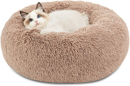 Calming Dog Beds for Small Medium Large Dogs - round Donut Washable Dog Bed, Anti-Slip Faux Fur Fluffy Donut Cuddler Anxiety Cat Bed, Fits up to 15-100 Lbs - FureverPawPrint