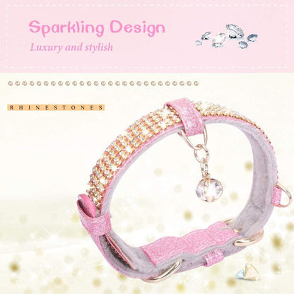 Cat Collar, Dog Collar, [Bling Rhinestones] Premium PU Leather with Pendant Adjustable Collars for Cat and Small to Medium Dog - FureverPawPrint