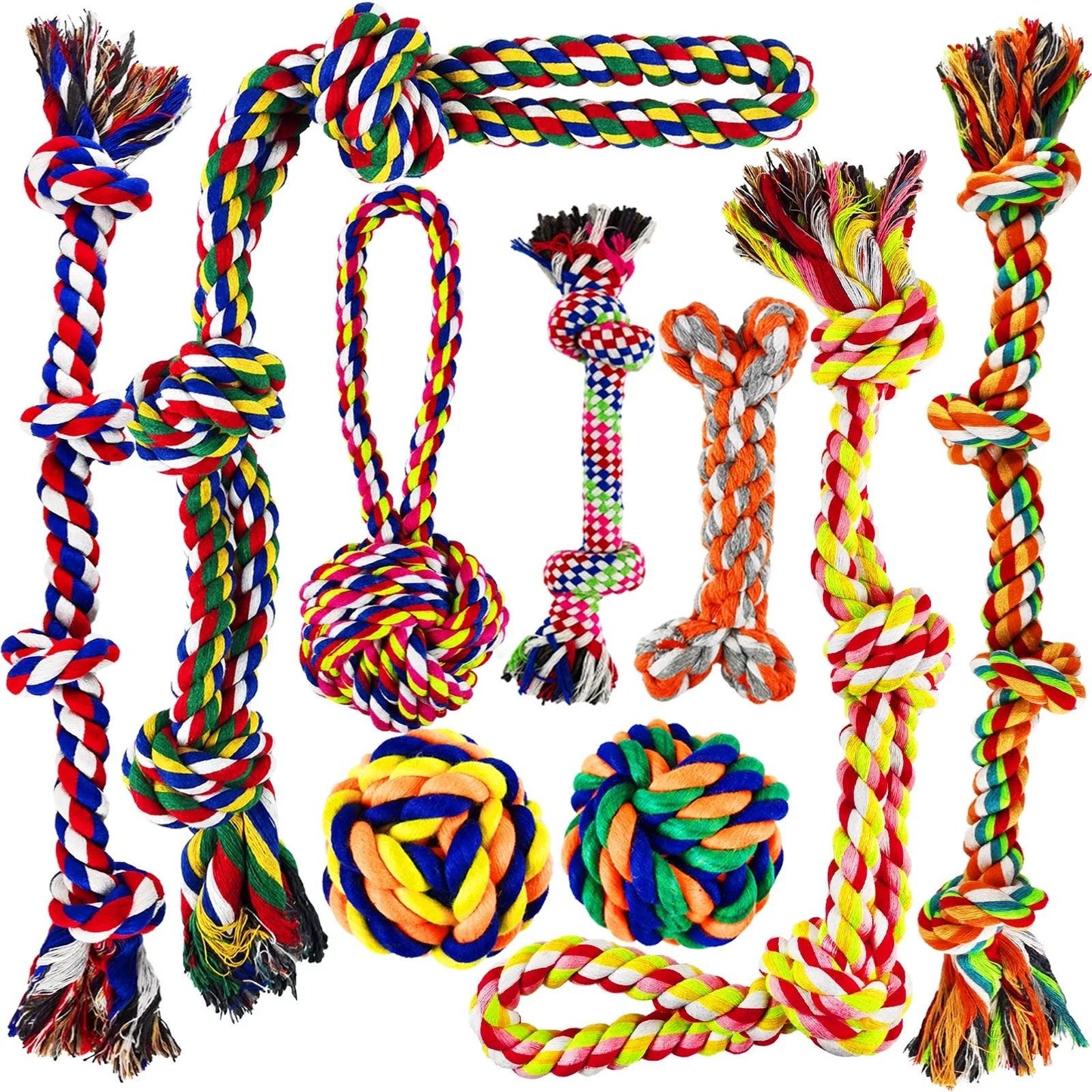 Tough Dog Rope Toys for Aggressive Chewers, 9 Pack Durable Dog Chew Toys for Medium Large Breeds, Puppy Teething Chew Toys, Tug of War Dog Toy, Heavy Duty Dental Cotton Rope Dog Toys - FureverPawPrint