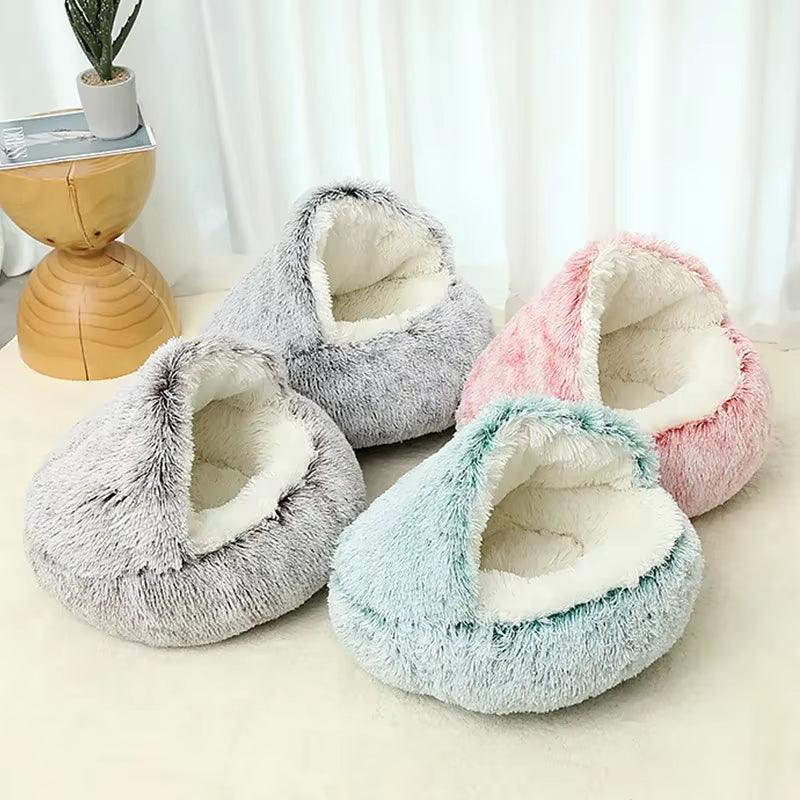 Winter Plush Pet Cat Bed round Cat Cushion Cat House 2 in 1 Warm Cats Basket Pet Sleep Bag Kitten Nest Kennel for Small Dog Cats - FureverPawPrint