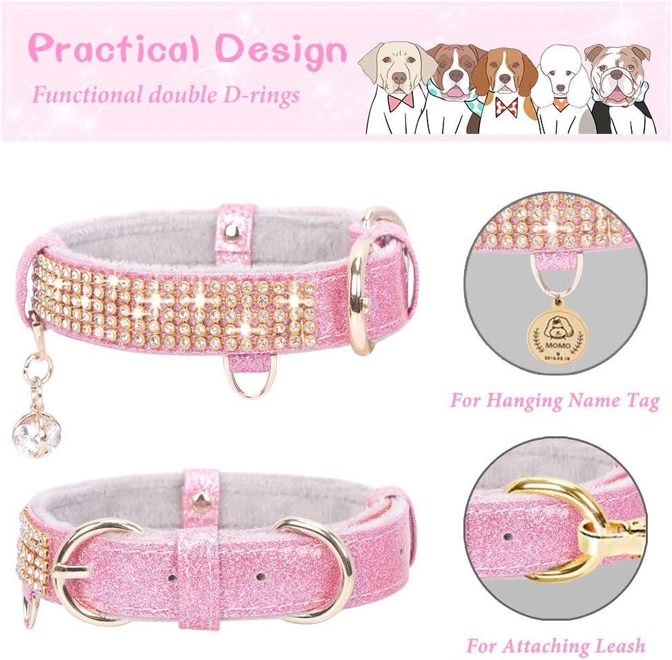 Cat Collar, Dog Collar, [Bling Rhinestones] Premium PU Leather with Pendant Adjustable Collars for Cat and Small to Medium Dog - FureverPawPrint