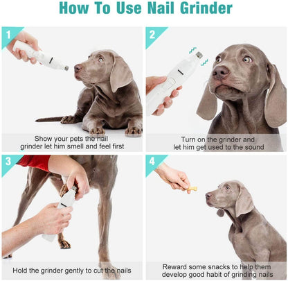 Pet Nail Grinder with LED Light & 2 Grinding Heads, 2-Speed Low Noise & More Powerful Dog Nail Grinder, Pet Nail Trimmer File, Painless Paw Claw Care, Quiet Toenail Grooming Tool for L/M/S Dogs/Cats - FureverPawPrint