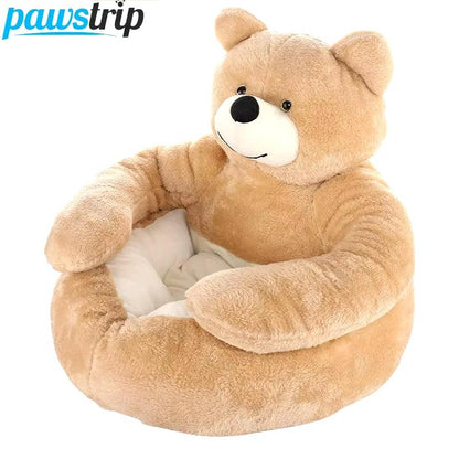 Cozy Semi-Enclosed Bear Pet Bed - Ultra Soft & Detachable Plush Dog and Cat Sleeping Mat for Winter Warmth - FureverPawPrint