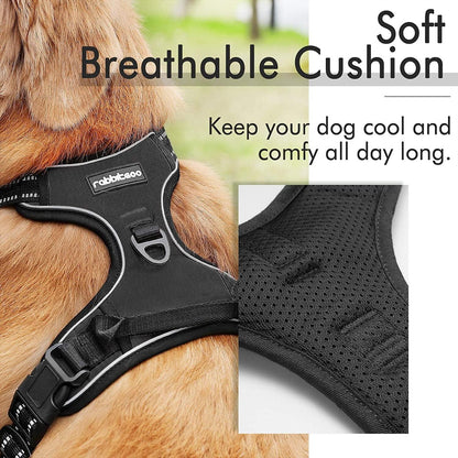 Dog Harness, No-Pull Pet Harness with 2 Leash Clips, Adjustable Soft Padded Dog Vest, Reflective Outdoor Pet Oxford Vest with Easy Control Handle for Large Dogs, Black - FureverPawPrint