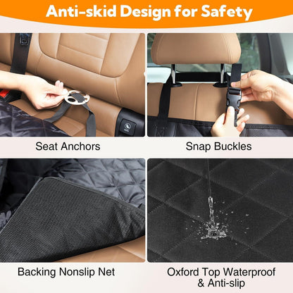 Dog Car Seat Cover for Back Seat, 100% Waterproof Dog Car Hammock with Mesh Window, Anti-Scratch Nonslip Durable Soft Pet Dog Seat Cover for Cars Trucks and SUV - FureverPawPrint